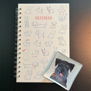 dog lover gift bundle-spiral bound journal & glass trinket tray-NWT